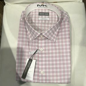 New Michael Kors Men’s Dress Shirt Pink Plaid Size 18 1/2 34/35